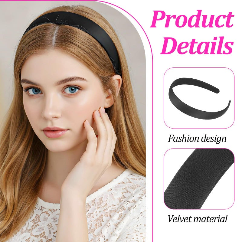 Jeffdad مجموعة جيفداد من 3 عصابات رأس سوداء للنساء، عصابات رأس مخملية سوداء مبطنة، عصابات رأس عصرية غير قابلة للانزلاق، عصابات رأس مبطنة بدون أسنان، حلقات سميكة، إكسسوارات شعر للنساء والفتيات - Image 3